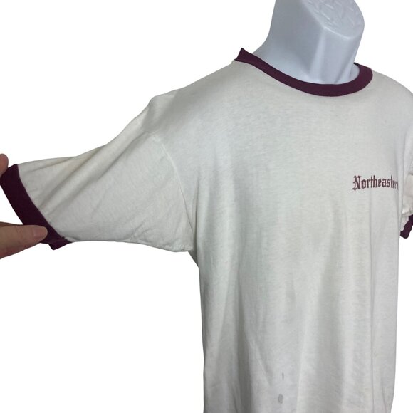Vintage Champion Northeastern University Ringer T Shirt Large Thrashed 50s 60s - Picture 9 of 12